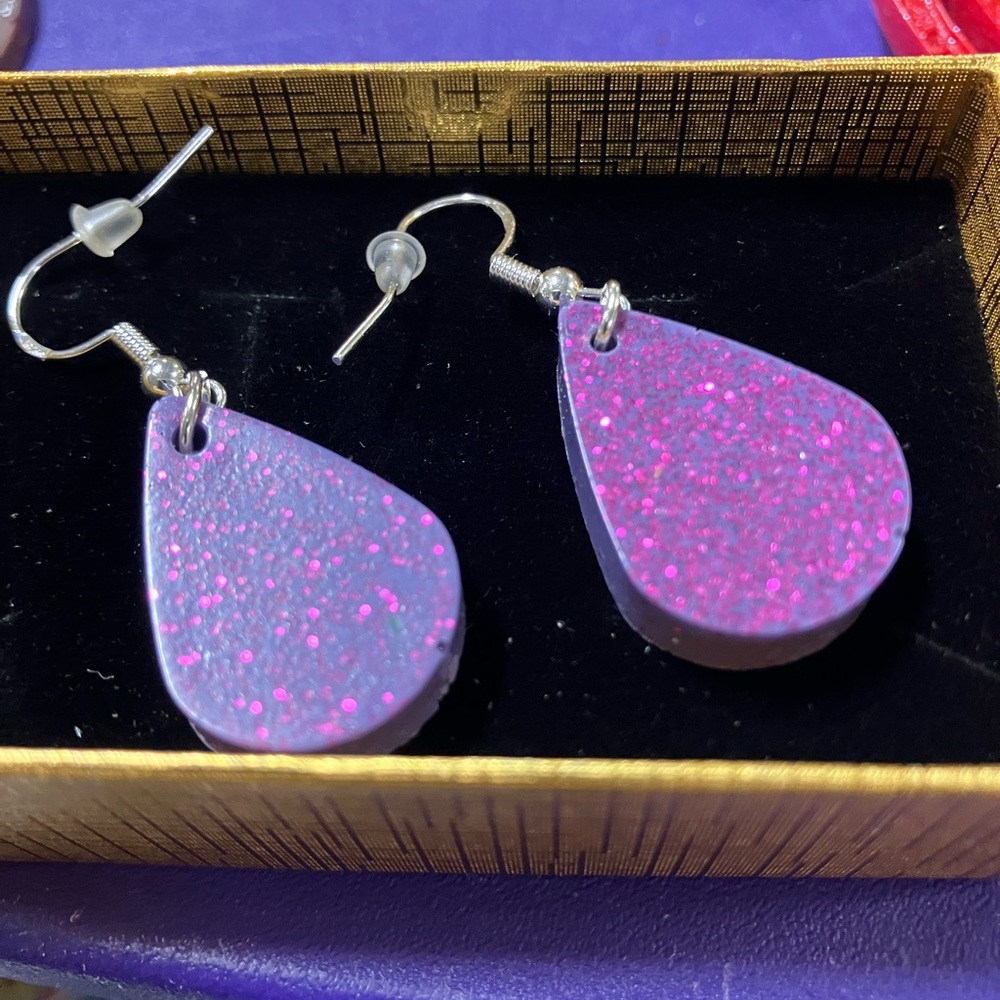 Purple Glitter Teardrop Earrings